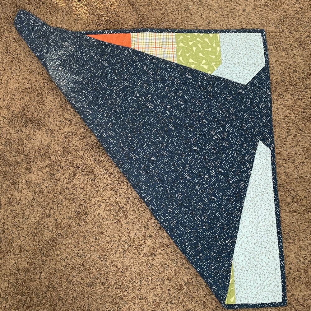 Handmade Modern Patchwork Baby Quilt Chevron Geometric Blue Yellow 36"X36" - Picture 3 of 3